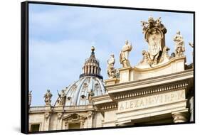 Pope's insignia on the Bernini's colonnade, Piazza San Pietro, Vatican City, Rome, Lazio, Italy-Nico Tondini-Framed Stretched Canvas