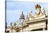 Pope's insignia on the Bernini's colonnade, Piazza San Pietro, Vatican City, Rome, Lazio, Italy-Nico Tondini-Stretched Canvas