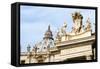 Pope's insignia on the Bernini's colonnade, Piazza San Pietro, Vatican City, Rome, Lazio, Italy-Nico Tondini-Framed Stretched Canvas