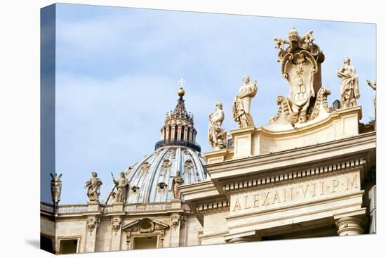 Pope's insignia on the Bernini's colonnade, Piazza San Pietro, Vatican City, Rome, Lazio, Italy-Nico Tondini-Stretched Canvas