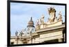 Pope's insignia on the Bernini's colonnade, Piazza San Pietro, Vatican City, Rome, Lazio, Italy-Nico Tondini-Framed Photographic Print