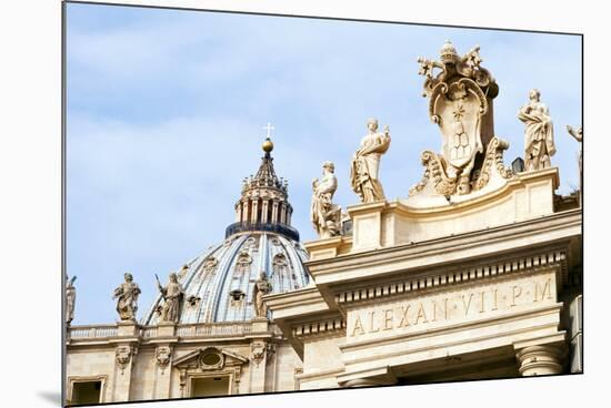 Pope's insignia on the Bernini's colonnade, Piazza San Pietro, Vatican City, Rome, Lazio, Italy-Nico Tondini-Mounted Photographic Print