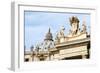 Pope's insignia on the Bernini's colonnade, Piazza San Pietro, Vatican City, Rome, Lazio, Italy-Nico Tondini-Framed Photographic Print