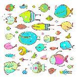 Cartoon Bizarre Fish Collection for Kids Hand Drawn. Fun Cartoon Hand Drawn Queer Fish for Children-Popmarleo-Art Print