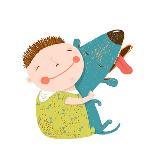 Little Boy with a Dog Hugging. Child Happiness with Friend Animal, Vector Illustration.-Popmarleo-Art Print