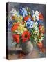 Poppies and Irises, 1991 (Oil on Canvas)-Anthea Durose-Stretched Canvas