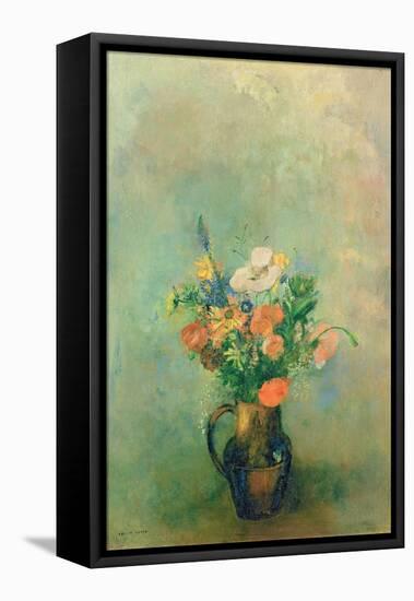 Poppies and Other Flowers in a Vase-Odilon Redon-Framed Stretched Canvas
