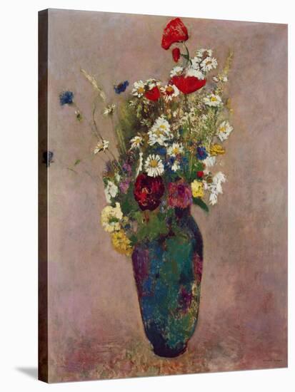 Poppies and other flowers in a vase-Odilon Redon-Stretched Canvas