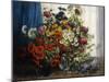 Poppies, Chrysanthemums, Peonies and Other Wild Flowers in Glass Vases (Oil on Canvas)-Constantin Stoitzner-Mounted Giclee Print