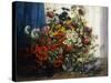 Poppies, Chrysanthemums, Peonies and other Wild Flowers in Glass Vases-Constantin Stoitzner-Stretched Canvas