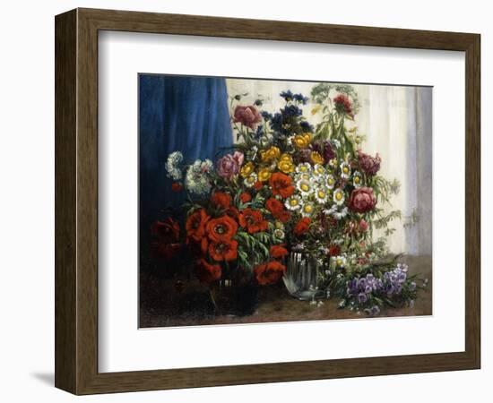 Poppies, Chrysanthemums, Peonies and other Wild Flowers in Glass Vases-Constantin Stoitzner-Framed Giclee Print