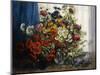Poppies, Chrysanthemums, Peonies and other Wild Flowers in Glass Vases-Constantin Stoitzner-Mounted Giclee Print
