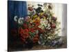 Poppies, Chrysanthemums, Peonies and other Wild Flowers in Glass Vases-Constantin Stoitzner-Stretched Canvas