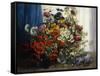 Poppies, Chrysanthemums, Peonies and other Wild Flowers in Glass Vases-Constantin Stoitzner-Framed Stretched Canvas