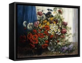 Poppies, Chrysanthemums, Peonies and other Wild Flowers in Glass Vases-Constantin Stoitzner-Framed Stretched Canvas