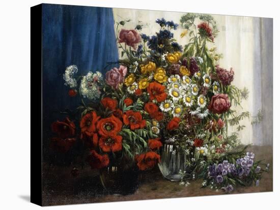 Poppies, Chrysanthemums, Peonies and other Wild Flowers in Glass Vases-Constantin Stoitzner-Stretched Canvas