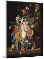 Poppies, Hollyhock, Morning Glory, Viola, Daisies, Sweet Pea, Marigolds and Other Flowers in a Vase-Jan van Huysum-Mounted Giclee Print