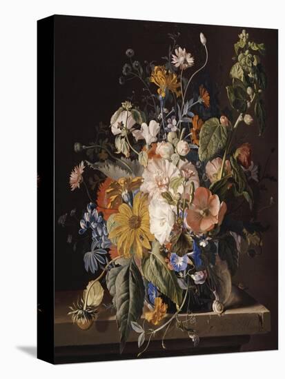 Poppies, Hollyhock, Morning Glory, Viola, Daisies, Sweet Pea, Marigolds and Other Flowers in a Vase-Jan van Huysum-Stretched Canvas