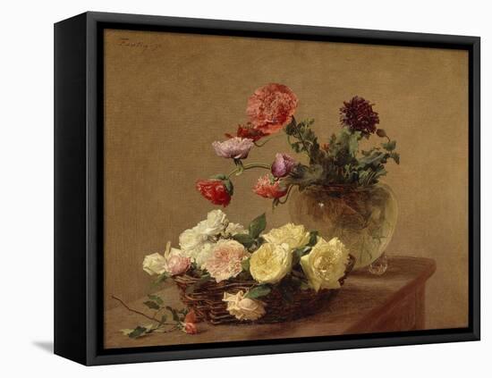 Poppies in a Crystal Vase and Roses in a Basket-Henri Fantin-Latour-Framed Stretched Canvas