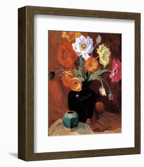 Poppies in Black Vase-Janine Salzman-Framed Giclee Print