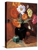 Poppies in Black Vase-Janine Salzman-Stretched Canvas