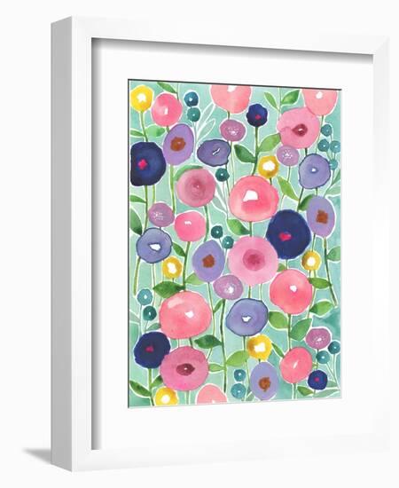 Poppies in Bloom on Aqua Background-Elizabeth Rider-Framed Giclee Print