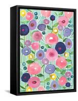 Poppies in Bloom on Aqua Background-Elizabeth Rider-Framed Stretched Canvas