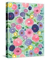 Poppies in Bloom on Aqua Background-Elizabeth Rider-Stretched Canvas