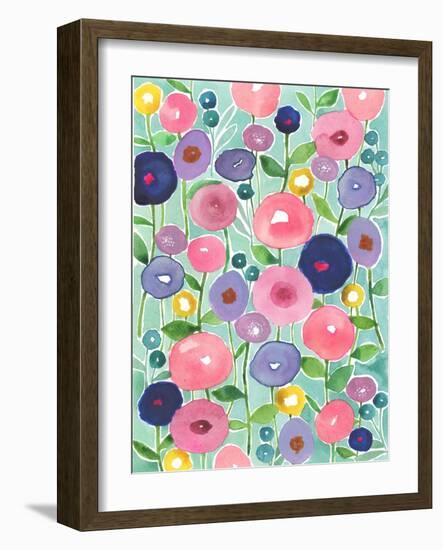 Poppies in Bloom on Aqua Background-Elizabeth Rider-Framed Giclee Print
