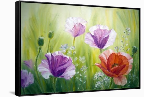 Poppies In The Morning, Oil Painting On Canvas-Valenty-Framed Stretched Canvas