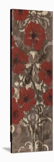 Poppies on Damask II-Jennifer Goldberger-Stretched Canvas