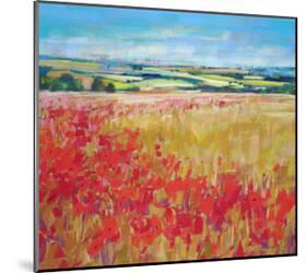 Poppies& Rolling Hills England-null-Mounted Art Print