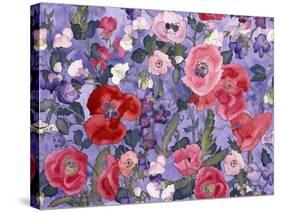 Poppies & Sweet Peas Pattern-Light-Carissa Luminess-Stretched Canvas
