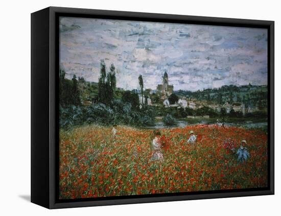 Poppy Field Near Vetheuil-Claude Monet-Framed Stretched Canvas