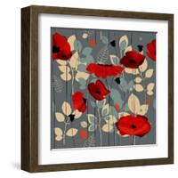 Poppy Flowers Seamless Pattern over Grey-Danussa-Framed Art Print