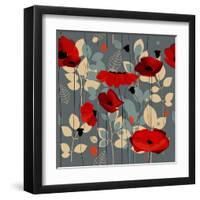 Poppy Flowers Seamless Pattern over Grey-Danussa-Framed Art Print