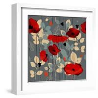 Poppy Flowers Seamless Pattern over Grey-Danussa-Framed Art Print