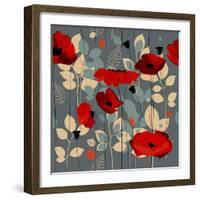 Poppy Flowers Seamless Pattern over Grey-Danussa-Framed Art Print