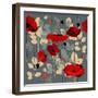 Poppy Flowers Seamless Pattern over Grey-Danussa-Framed Art Print