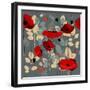 Poppy Flowers Seamless Pattern over Grey-Danussa-Framed Art Print