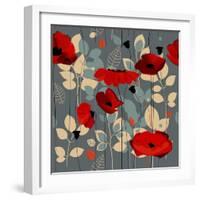 Poppy Flowers Seamless Pattern over Grey-Danussa-Framed Art Print