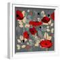 Poppy Flowers Seamless Pattern over Grey-Danussa-Framed Art Print