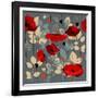 Poppy Flowers Seamless Pattern over Grey-Danussa-Framed Art Print