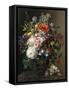 Poppy, Peonies, Roses and Naturtiums in a Greek Vase-Johan Laurentz Jensen-Framed Stretched Canvas