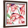 Poppy Watercolor Pattern-kisika-Framed Art Print