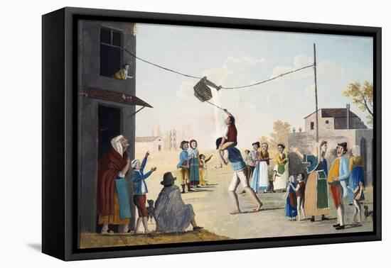 Popular Game of Pail, Watercolor, Italy, 19th Century-null-Framed Stretched Canvas