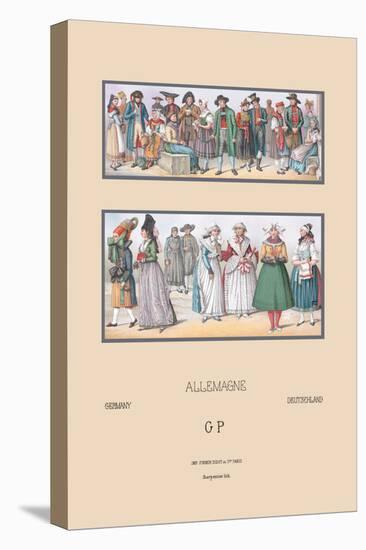 Popular Saxon and Bavarian Costumes-Racinet-Stretched Canvas