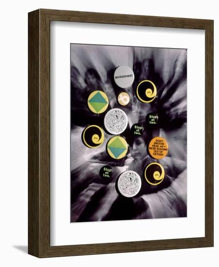 Population Control Buttons from the Zero Population Growth Movement at Ithaca College, NY, 1970-Art Rickerby-Framed Photographic Print