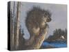 Porcupine on Stump-null-Stretched Canvas