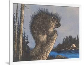 Porcupine on Stump-null-Framed Art Print